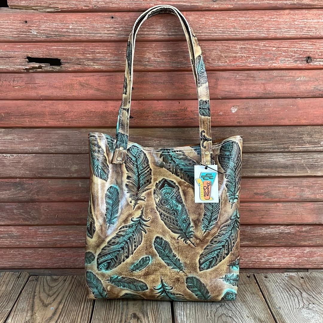 078 Trisha - Blank Slate w/ Turq. Patina Feather-Trisha-Western-Cowhide-Bags-Handmade-Products-Gifts-Dancing Cactus Designs