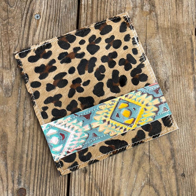 079 Checkbook Cover - Leopard w/ Rainbow Aztec-Checkbook Cover-Western-Cowhide-Bags-Handmade-Products-Gifts-Dancing Cactus Designs