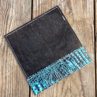 080 Checkbook Cover - Black w/ Aqua Croc-Checkbook Cover-Western-Cowhide-Bags-Handmade-Products-Gifts-Dancing Cactus Designs