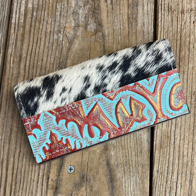 083 Checkbook Cover - Black & White w/ Patriot Laredo-Checkbook Cover-Western-Cowhide-Bags-Handmade-Products-Gifts-Dancing Cactus Designs