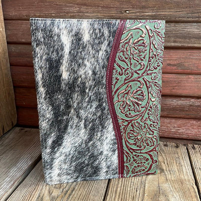084 Large Notepad Cover - Brindle w/ Cucumber Melon Tool-Large Notepad Cover-Western-Cowhide-Bags-Handmade-Products-Gifts-Dancing Cactus Designs