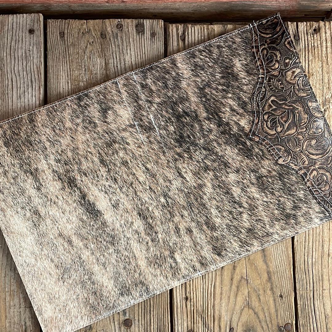 087 Large Notepad Cover - Brindle w/ Deadwood Roses-Large Notepad Cover-Western-Cowhide-Bags-Handmade-Products-Gifts-Dancing Cactus Designs