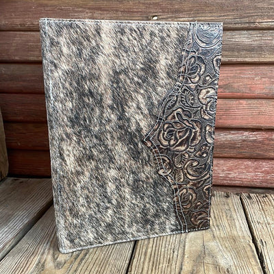 087 Large Notepad Cover - Brindle w/ Deadwood Roses-Large Notepad Cover-Western-Cowhide-Bags-Handmade-Products-Gifts-Dancing Cactus Designs