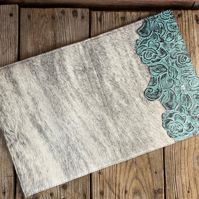 088 Large Notepad Cover - Grey Brindle w/ Geode Roses-Large Notepad Cover-Western-Cowhide-Bags-Handmade-Products-Gifts-Dancing Cactus Designs