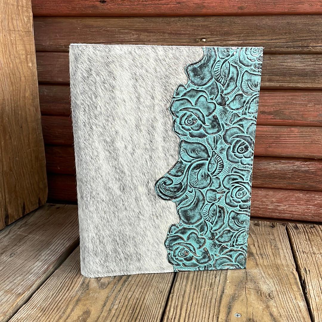 088 Large Notepad Cover - Grey Brindle w/ Geode Roses-Large Notepad Cover-Western-Cowhide-Bags-Handmade-Products-Gifts-Dancing Cactus Designs