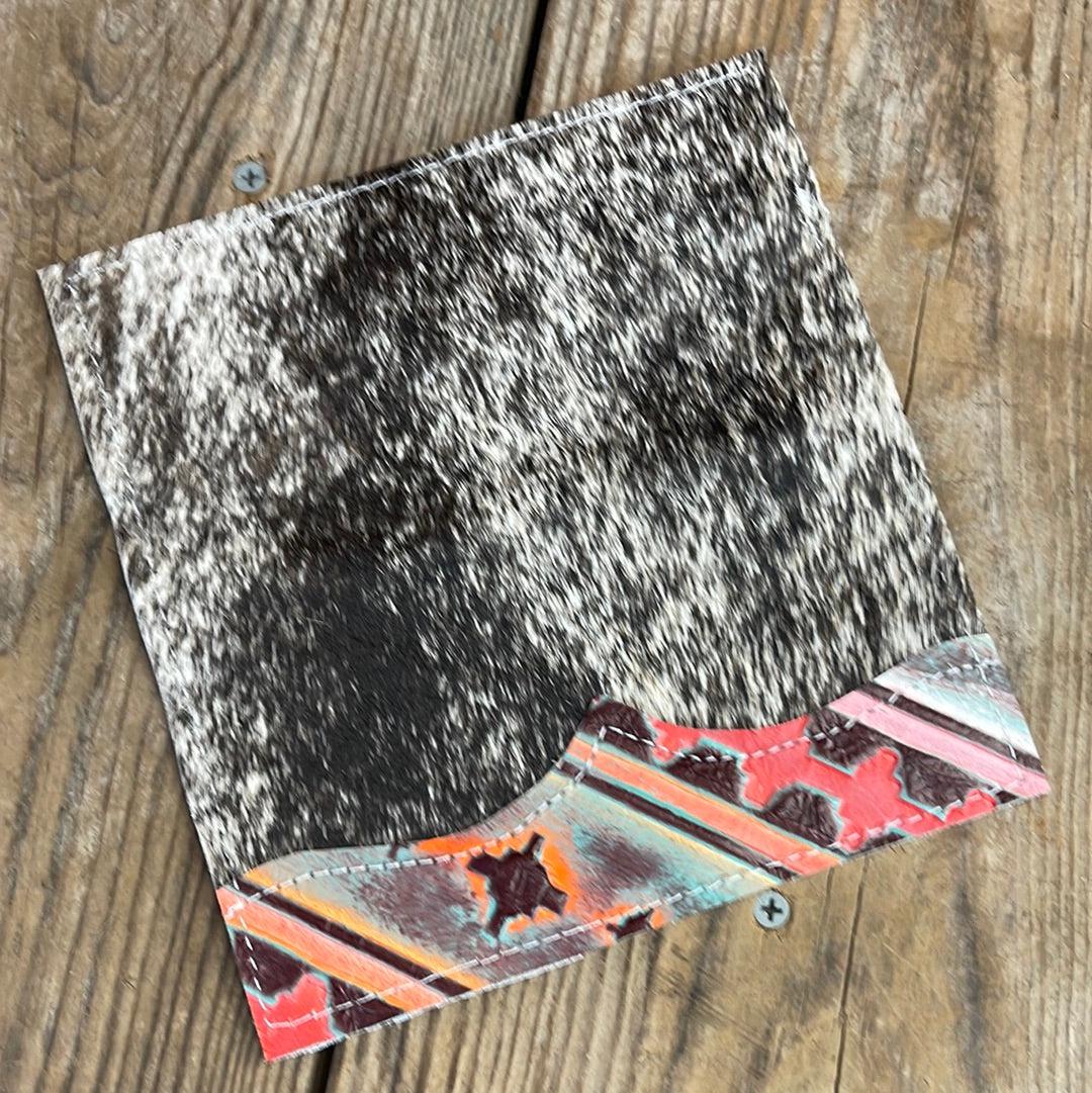 090 Checkbook Cover - Brindle w/ Western Sunset-Checkbook Cover-Western-Cowhide-Bags-Handmade-Products-Gifts-Dancing Cactus Designs