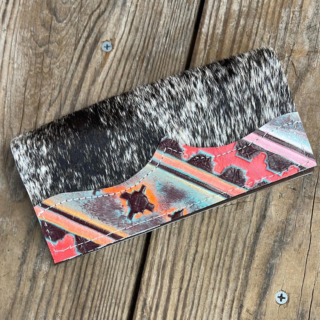 090 Checkbook Cover - Brindle w/ Western Sunset-Checkbook Cover-Western-Cowhide-Bags-Handmade-Products-Gifts-Dancing Cactus Designs