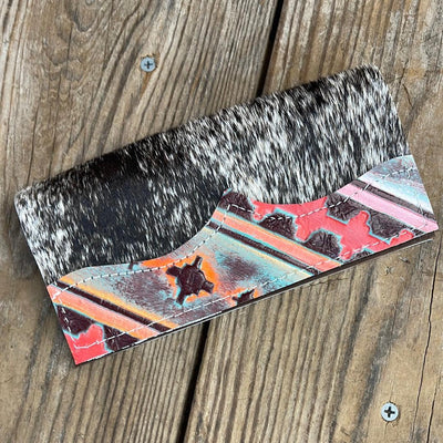 090 Checkbook Cover - Brindle w/ Western Sunset-Checkbook Cover-Western-Cowhide-Bags-Handmade-Products-Gifts-Dancing Cactus Designs