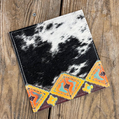 091 Checkbook Cover - Black & White w/ Western Sunset-Checkbook Cover-Western-Cowhide-Bags-Handmade-Products-Gifts-Dancing Cactus Designs