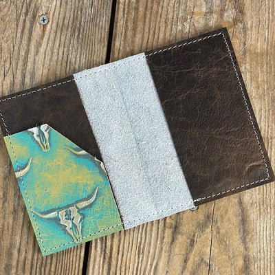 092 Passport Cover - Longhorn w/ Margarita Skulls-Passport Cover-Western-Cowhide-Bags-Handmade-Products-Gifts-Dancing Cactus Designs