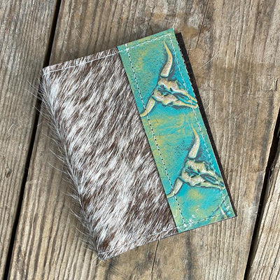 092 Passport Cover - Longhorn w/ Margarita Skulls-Passport Cover-Western-Cowhide-Bags-Handmade-Products-Gifts-Dancing Cactus Designs