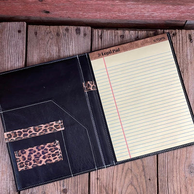 093 Large Notepad Cover - Tricolor w/ Leoaprd Leather-Large Notepad Cover-Western-Cowhide-Bags-Handmade-Products-Gifts-Dancing Cactus Designs