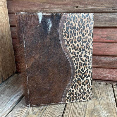 093 Large Notepad Cover - Tricolor w/ Leoaprd Leather-Large Notepad Cover-Western-Cowhide-Bags-Handmade-Products-Gifts-Dancing Cactus Designs
