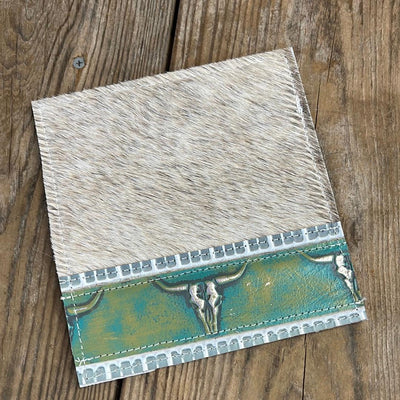 094 Checkbook Cover - Brindle w/ Margarita skulls-Checkbook Cover-Western-Cowhide-Bags-Handmade-Products-Gifts-Dancing Cactus Designs