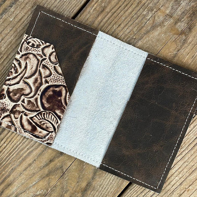 096 Passport Cover - Longhorn w/ Ivory Rose-Passport Cover-Western-Cowhide-Bags-Handmade-Products-Gifts-Dancing Cactus Designs