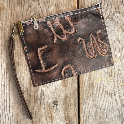 101 Make-up bag - Longhorn w/ Mahogany Brands-Make-up bag-Western-Cowhide-Bags-Handmade-Products-Gifts-Dancing Cactus Designs