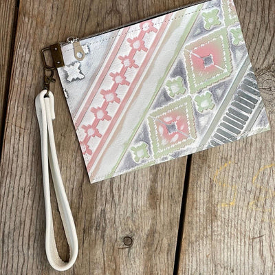 111 Make-up bag - Chocolate & White w/ Watermelon Wine-Make-up bag-Western-Cowhide-Bags-Handmade-Products-Gifts-Dancing Cactus Designs