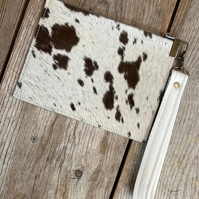 111 Make-up bag - Chocolate & White w/ Watermelon Wine-Make-up bag-Western-Cowhide-Bags-Handmade-Products-Gifts-Dancing Cactus Designs