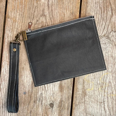 118 Make-up bag - Black w/ Patina Skulls-Make-up bag-Western-Cowhide-Bags-Handmade-Products-Gifts-Dancing Cactus Designs