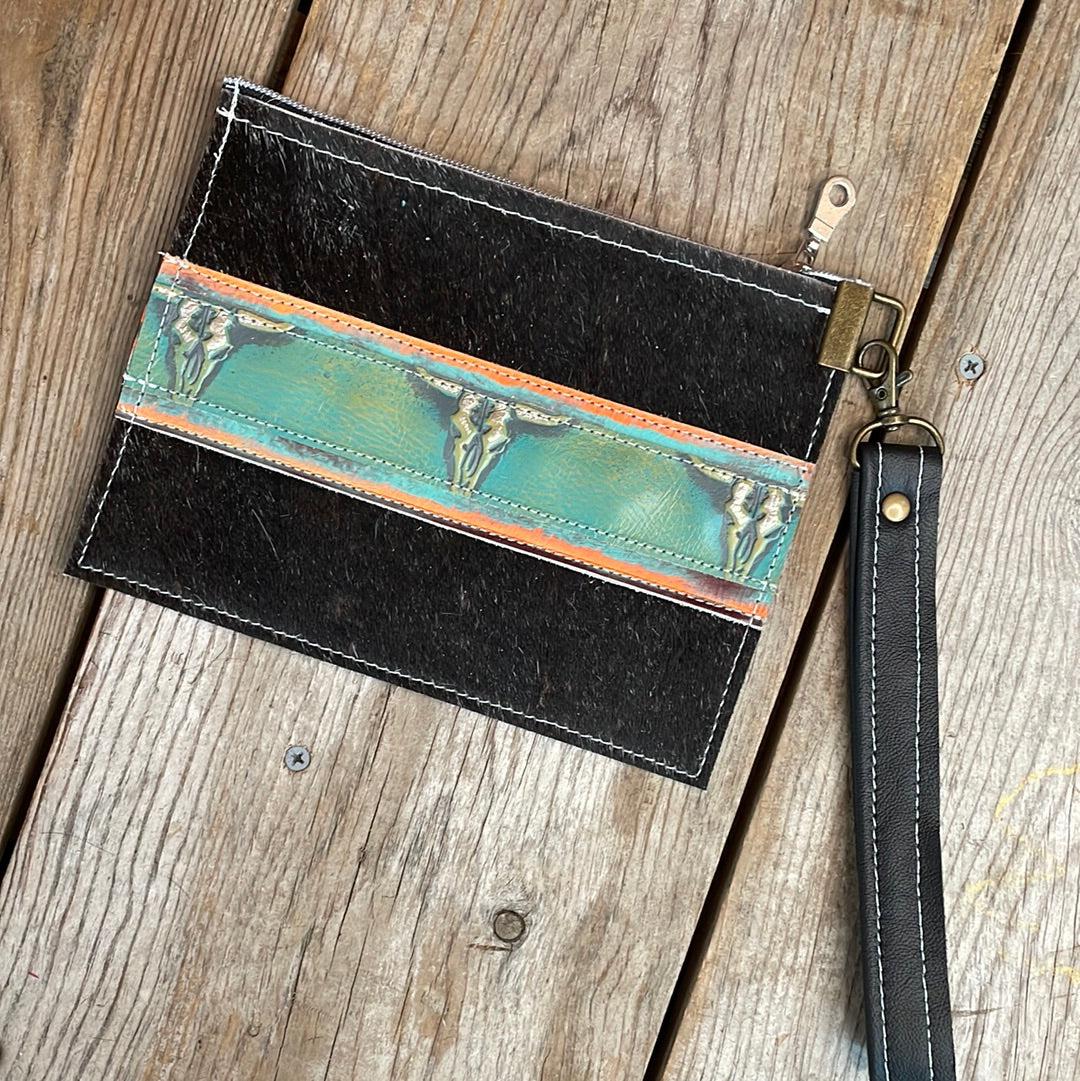 118 Make-up bag - Black w/ Patina Skulls-Make-up bag-Western-Cowhide-Bags-Handmade-Products-Gifts-Dancing Cactus Designs