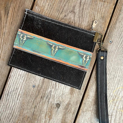 118 Make-up bag - Black w/ Patina Skulls-Make-up bag-Western-Cowhide-Bags-Handmade-Products-Gifts-Dancing Cactus Designs