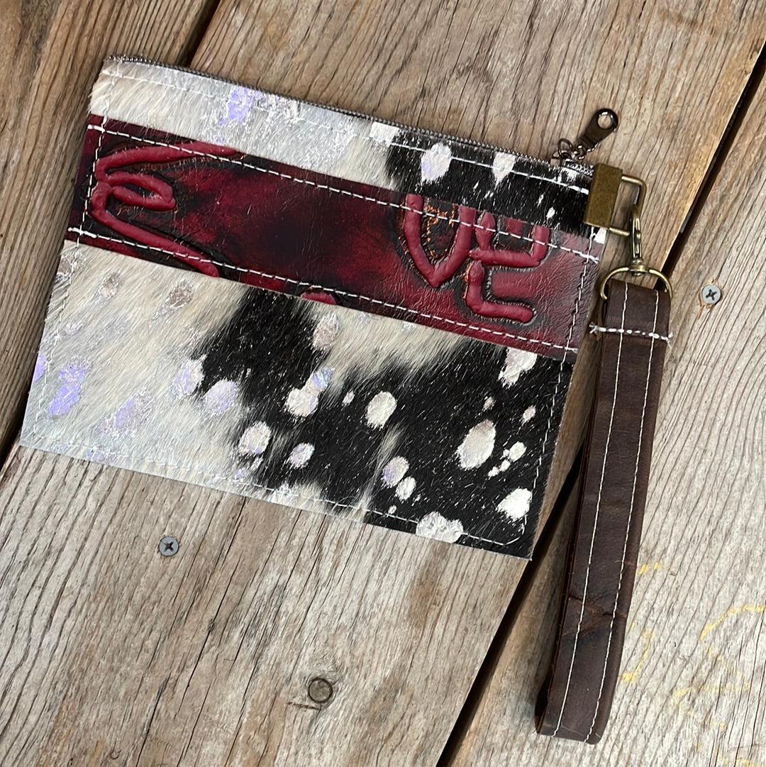123 Make-up bag - Silver Acid w/ Red Brands-Make-up bag-Western-Cowhide-Bags-Handmade-Products-Gifts-Dancing Cactus Designs