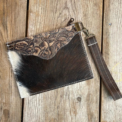 124 Make-up bag - Tricolor w/ Deadwood Roses-Make-up bag-Western-Cowhide-Bags-Handmade-Products-Gifts-Dancing Cactus Designs