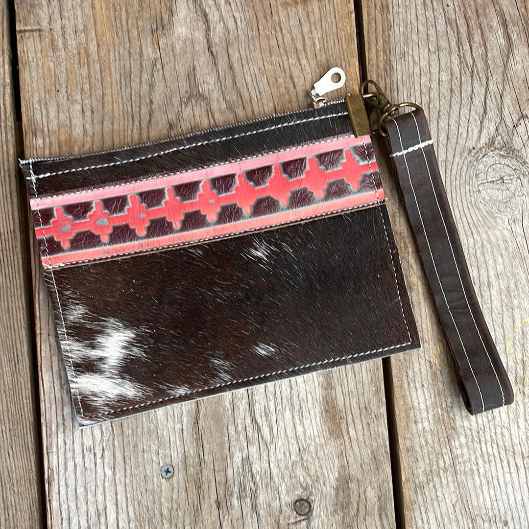 126 Make-up bag - Longhorn w/ Western Sunset-Make-up bag-Western-Cowhide-Bags-Handmade-Products-Gifts-Dancing Cactus Designs