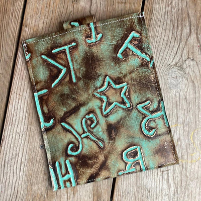 13'' Tablet Sleeve - B&W Speckle w/ Patina Brands-13'' Tablet Sleeve-Western-Cowhide-Bags-Handmade-Products-Gifts-Dancing Cactus Designs
