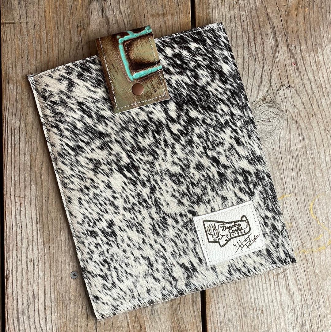 13'' Tablet Sleeve - B&W Speckle w/ Patina Brands-13'' Tablet Sleeve-Western-Cowhide-Bags-Handmade-Products-Gifts-Dancing Cactus Designs