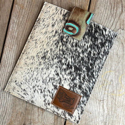 13'' Tablet Sleeve - B&W Speckle w/ Patina Brands-13'' Tablet Sleeve-Western-Cowhide-Bags-Handmade-Products-Gifts-Dancing Cactus Designs