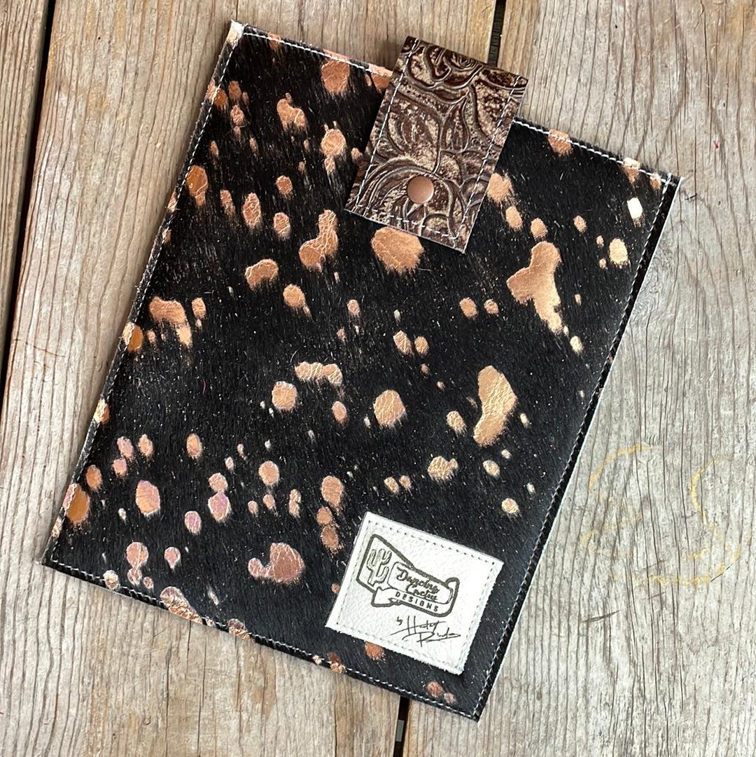 13'' Tablet Sleeve - Black & Gold Acid w/ Deadwood Roses-13'' Tablet Sleeve-Western-Cowhide-Bags-Handmade-Products-Gifts-Dancing Cactus Designs