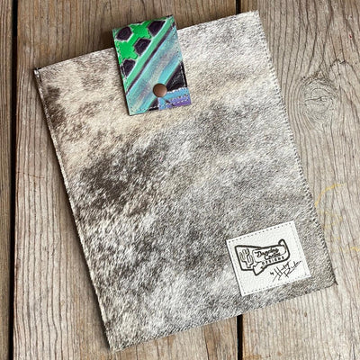 13'' Tablet Sleeve - Grey Brindle w/ 90's Party-13'' Tablet Sleeve-Western-Cowhide-Bags-Handmade-Products-Gifts-Dancing Cactus Designs