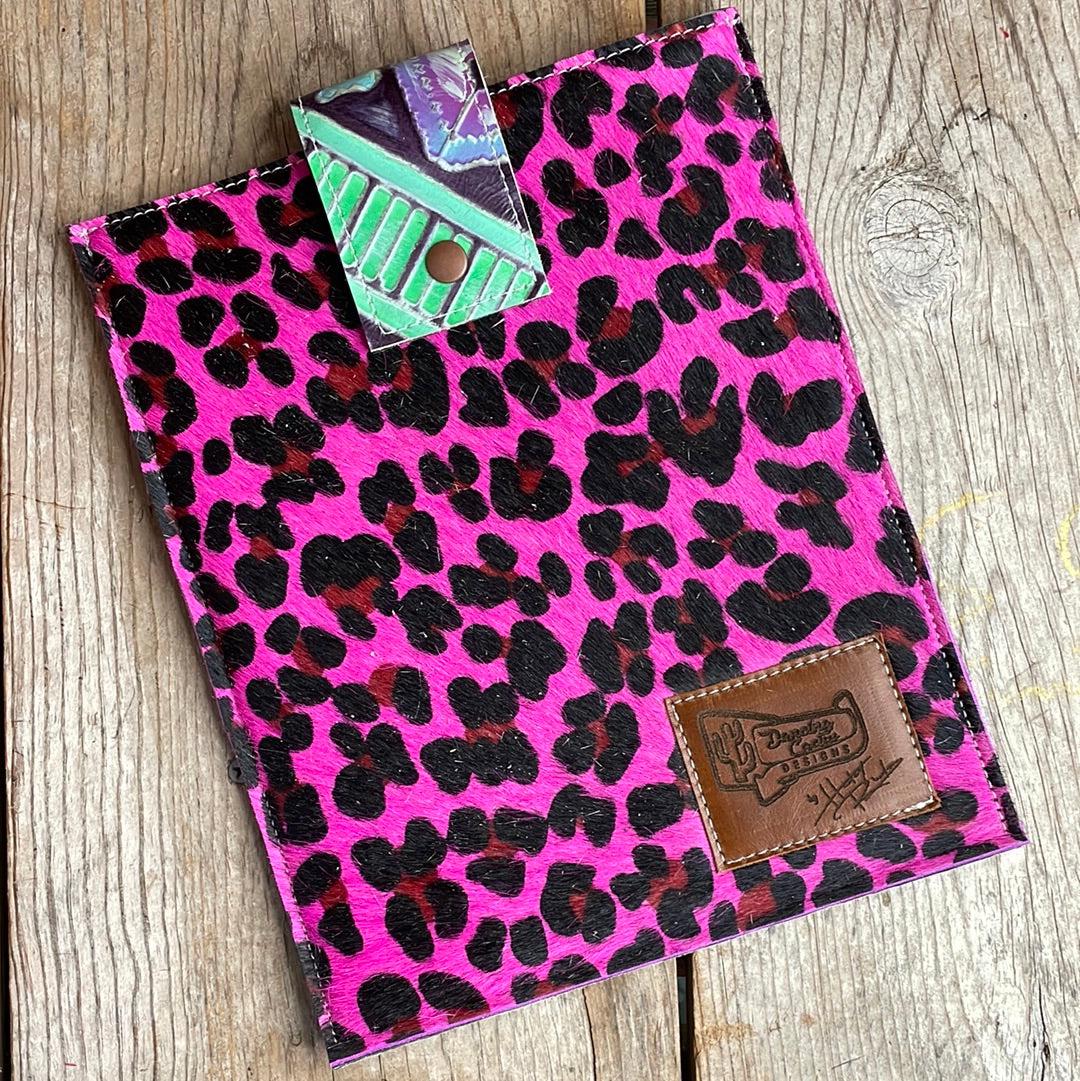 13'' Tablet Sleeve - Hot Pink Leopard w/ 90's Party-13'' Tablet Sleeve-Western-Cowhide-Bags-Handmade-Products-Gifts-Dancing Cactus Designs