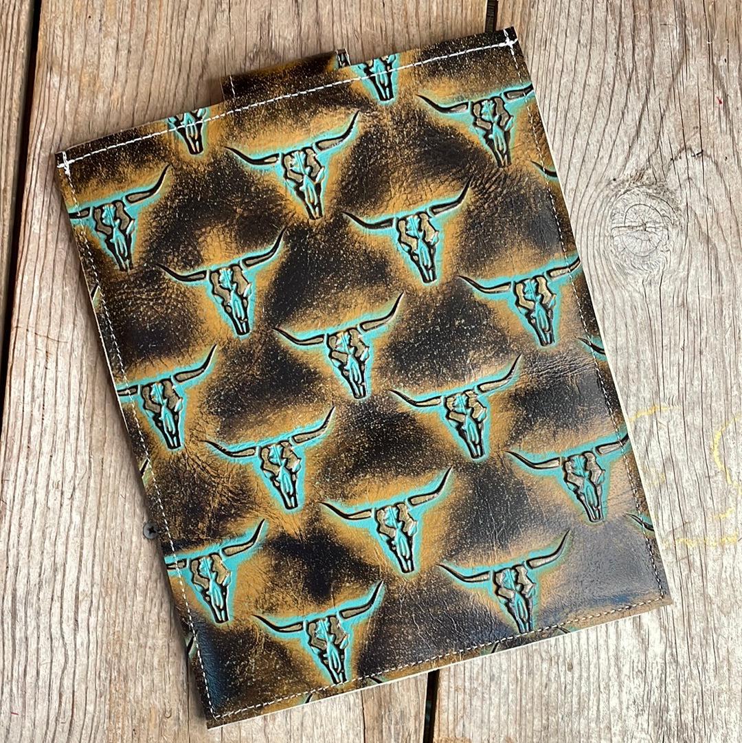 13'' Tablet Sleeve - Longhorn w/ Patina Skulls-13'' Tablet Sleeve-Western-Cowhide-Bags-Handmade-Products-Gifts-Dancing Cactus Designs