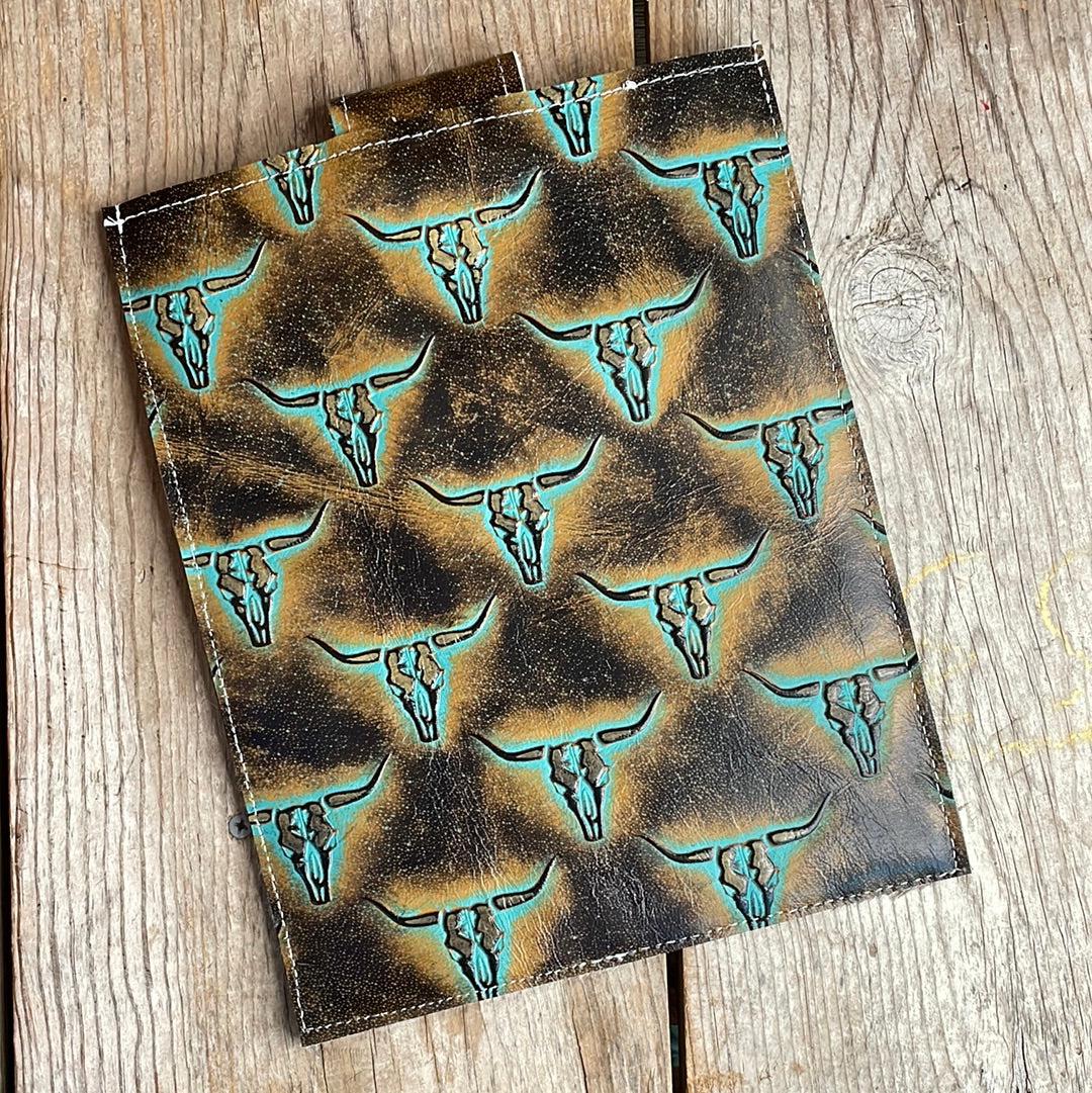 13'' Tablet Sleeve - Longhorn w/ Patina Skulls-13'' Tablet Sleeve-Western-Cowhide-Bags-Handmade-Products-Gifts-Dancing Cactus Designs