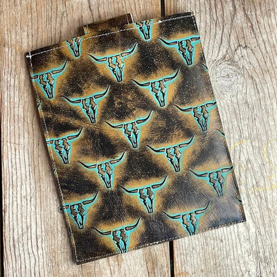 13'' Tablet Sleeve - Longhorn w/ Patina Skulls-13'' Tablet Sleeve-Western-Cowhide-Bags-Handmade-Products-Gifts-Dancing Cactus Designs