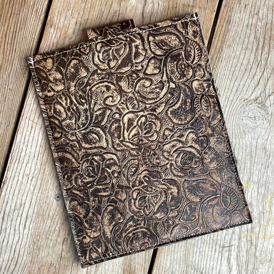 13'' Tablet Sleeve - Red Brindle w/ Deadwood Roses-13'' Tablet Sleeve-Western-Cowhide-Bags-Handmade-Products-Gifts-Dancing Cactus Designs