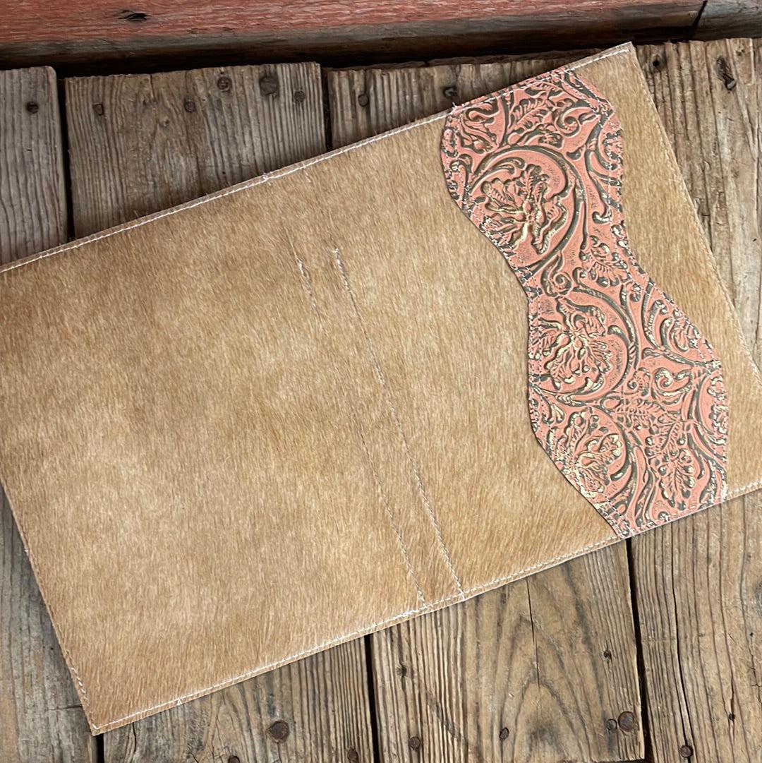 133 Large Notepad Cover - Palomino w/ Grapefruit Tool-Large Notepad Cover-Western-Cowhide-Bags-Handmade-Products-Gifts-Dancing Cactus Designs