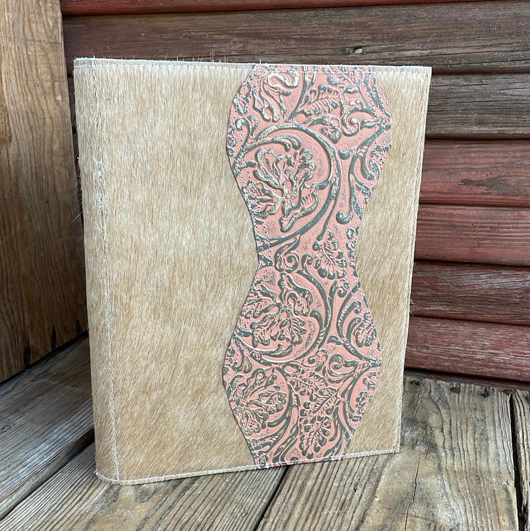 133 Large Notepad Cover - Palomino w/ Grapefruit Tool-Large Notepad Cover-Western-Cowhide-Bags-Handmade-Products-Gifts-Dancing Cactus Designs