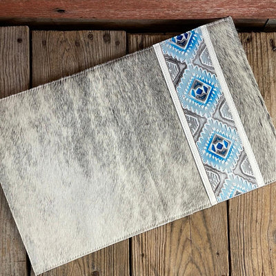 134 Large Notepad Cover - Grey Brindle w/ Rocky Mountain Aztec-Large Notepad Cover-Western-Cowhide-Bags-Handmade-Products-Gifts-Dancing Cactus Designs