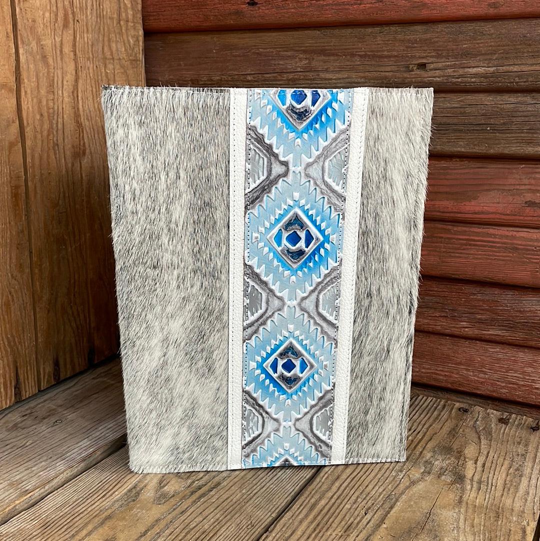 134 Large Notepad Cover - Grey Brindle w/ Rocky Mountain Aztec-Large Notepad Cover-Western-Cowhide-Bags-Handmade-Products-Gifts-Dancing Cactus Designs