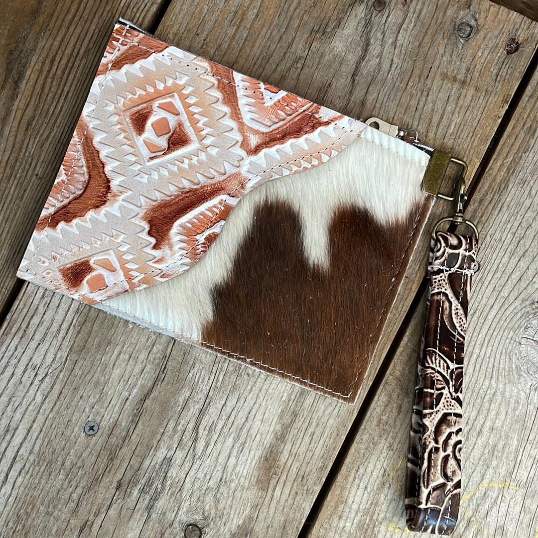 134 Make-up bag - Tricolor w/ Copper Penny Aztec-Make-up bag-Western-Cowhide-Bags-Handmade-Products-Gifts-Dancing Cactus Designs