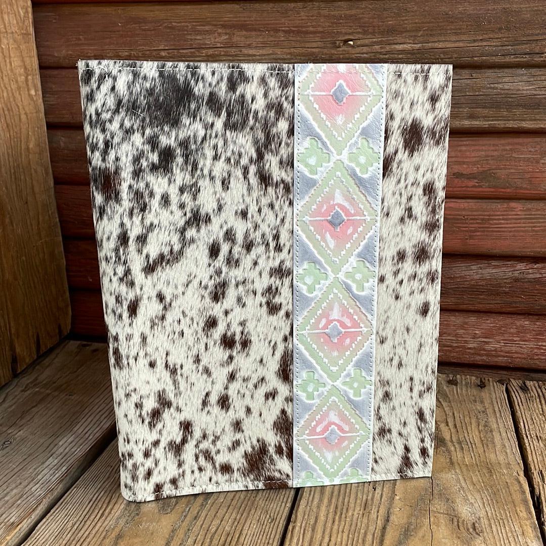 146 Large Notepad Cover - Longhorn w/ Watermelon Wine-Large Notepad Cover-Western-Cowhide-Bags-Handmade-Products-Gifts-Dancing Cactus Designs