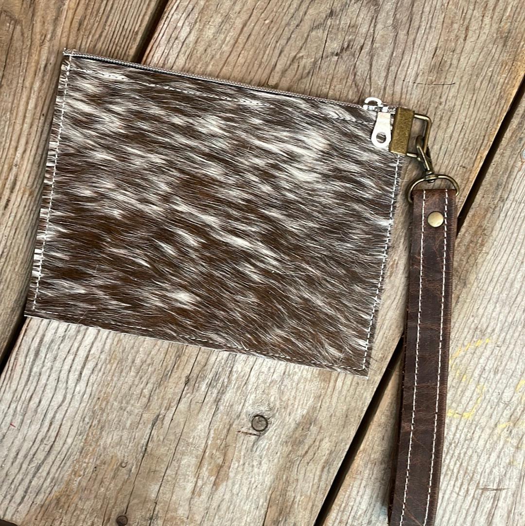 146 Make-up bag - Longhorn w/ Wyoming Tool-Make-up bag-Western-Cowhide-Bags-Handmade-Products-Gifts-Dancing Cactus Designs