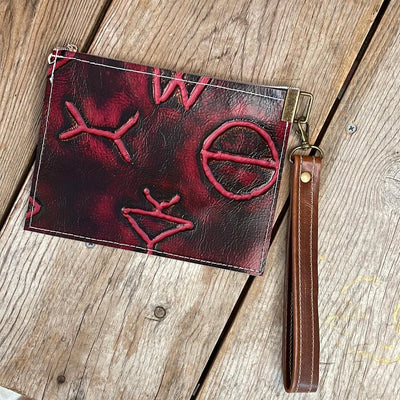 147 Make-up bag - Brindle w/ Red Brands-Make-up bag-Western-Cowhide-Bags-Handmade-Products-Gifts-Dancing Cactus Designs