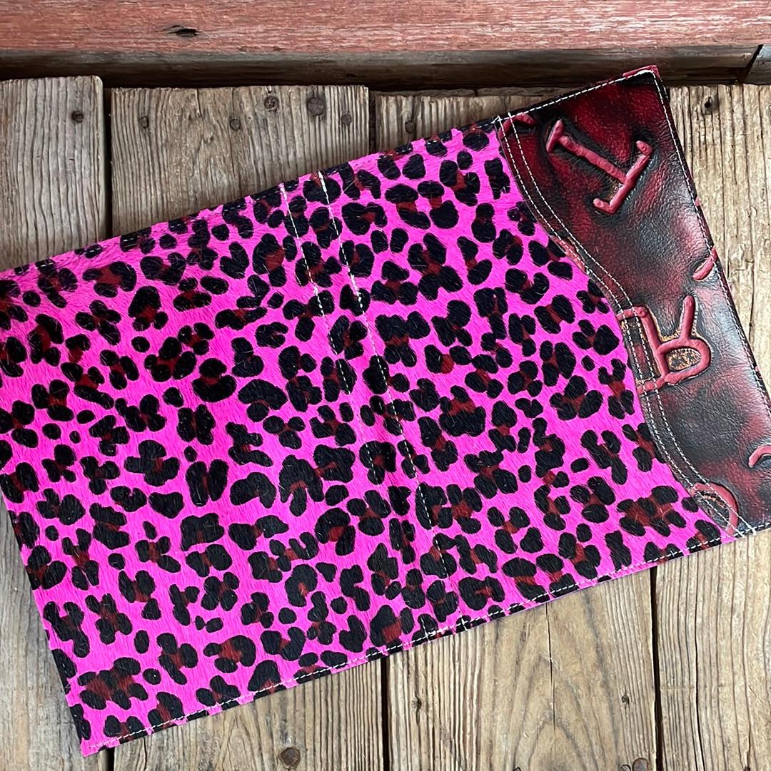 148 Large Notepad Cover - Hot Pink Leopard w/ Red Brands-Large Notepad Cover-Western-Cowhide-Bags-Handmade-Products-Gifts-Dancing Cactus Designs