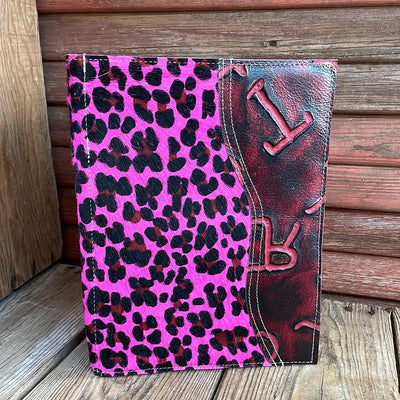 148 Large Notepad Cover - Hot Pink Leopard w/ Red Brands-Large Notepad Cover-Western-Cowhide-Bags-Handmade-Products-Gifts-Dancing Cactus Designs