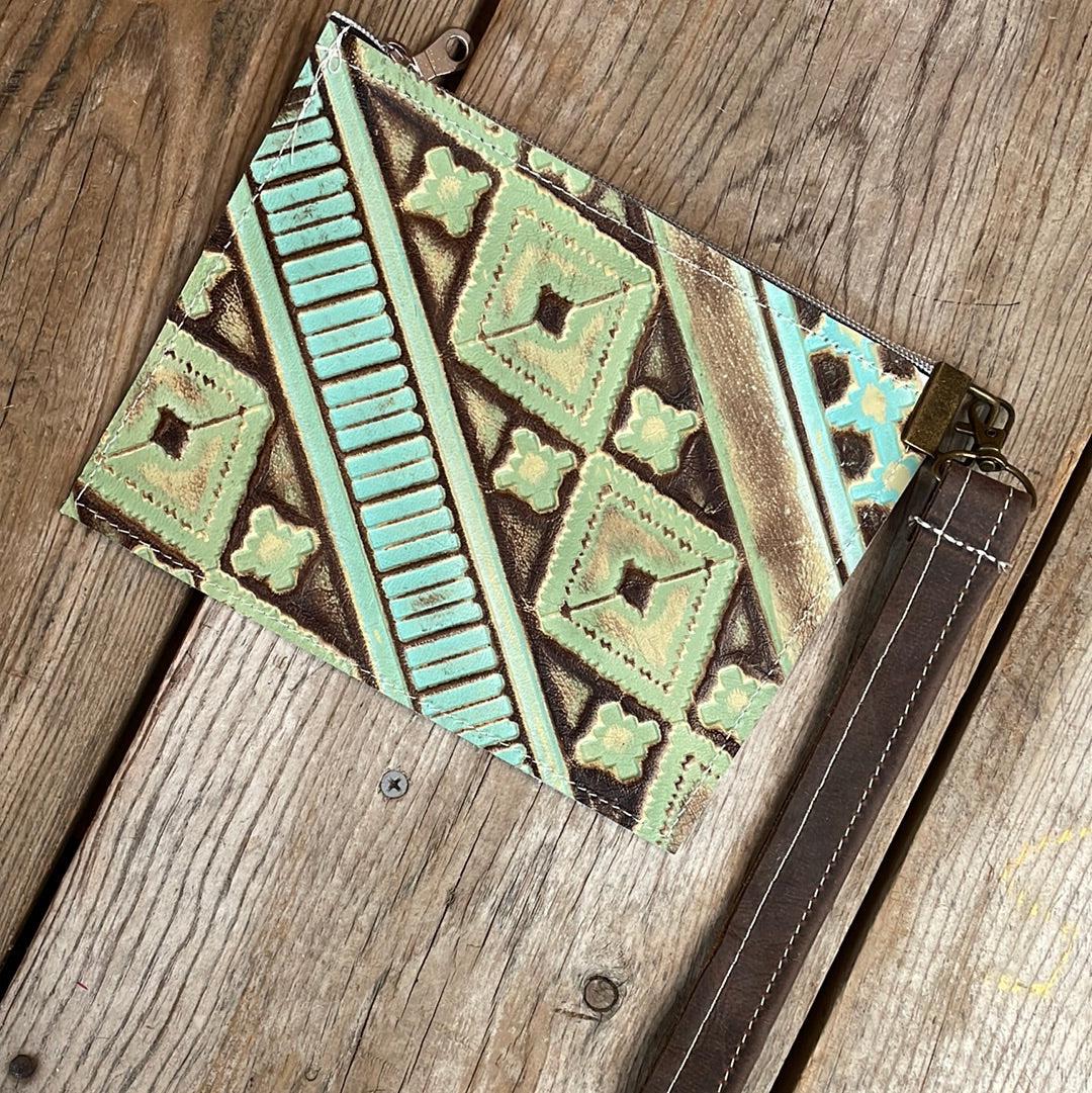 148 Make-up bag - Black & White w/ Sage Navajo-Make-up bag-Western-Cowhide-Bags-Handmade-Products-Gifts-Dancing Cactus Designs
