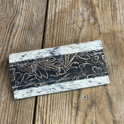 156 Checkbook Cover - Black & White w/ Autumn Ash-Checkbook Cover-Western-Cowhide-Bags-Handmade-Products-Gifts-Dancing Cactus Designs